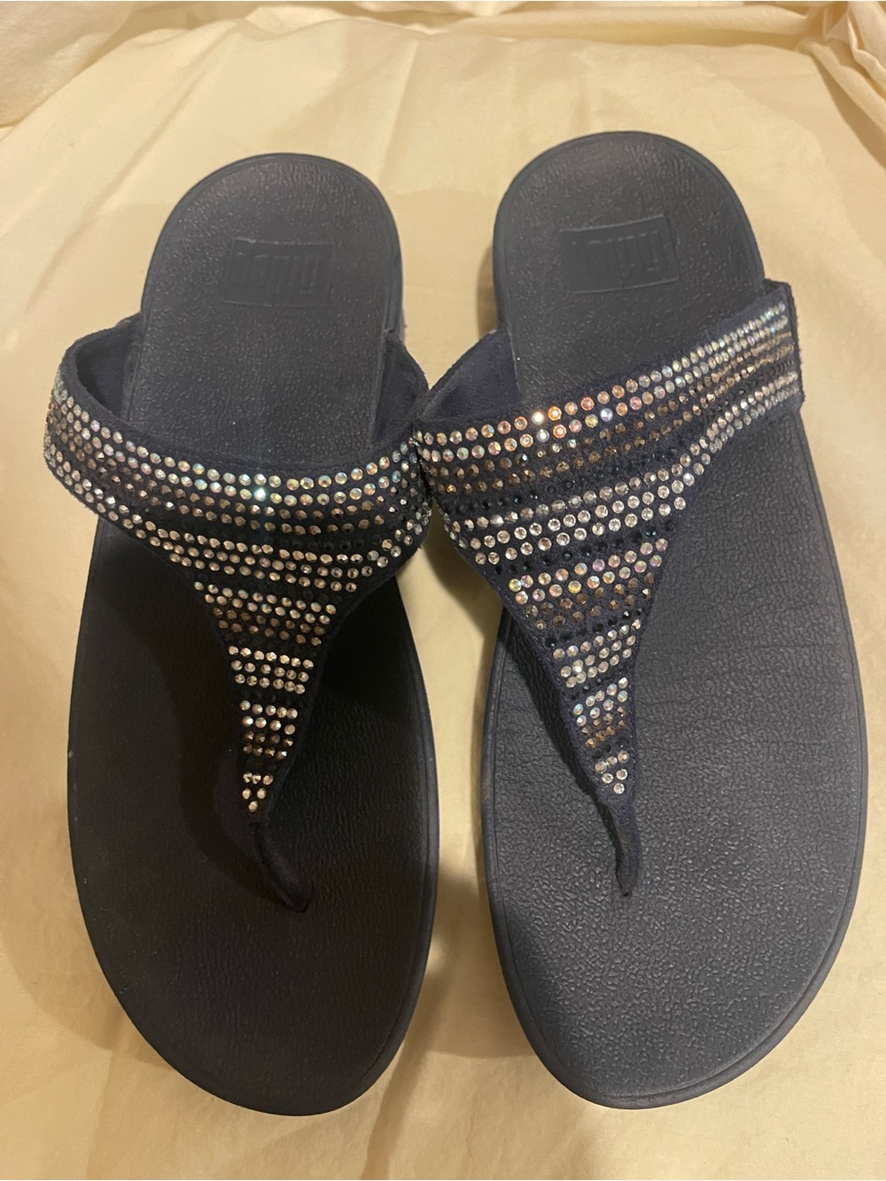FitFlop Women's Mixed-Crystal Toe-Post Sandals | Midnight Navy | Size 9